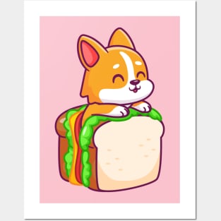 Cute Corgi Dog In Sandwich Cartoon Posters and Art